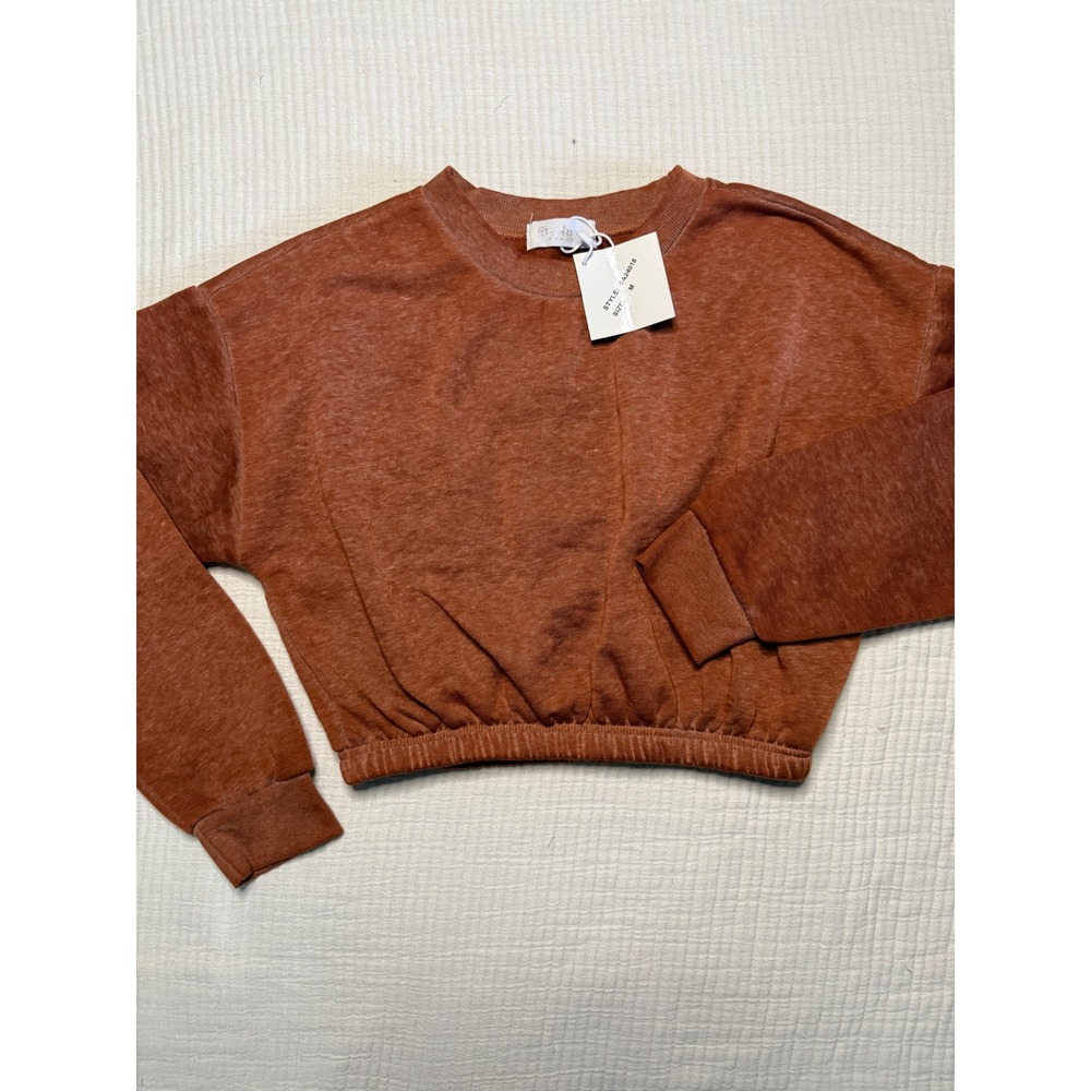 NWT Be-lux Sport Womens Rust Terracotta Mineral Wash Cropped Fleece Sweatshirt M